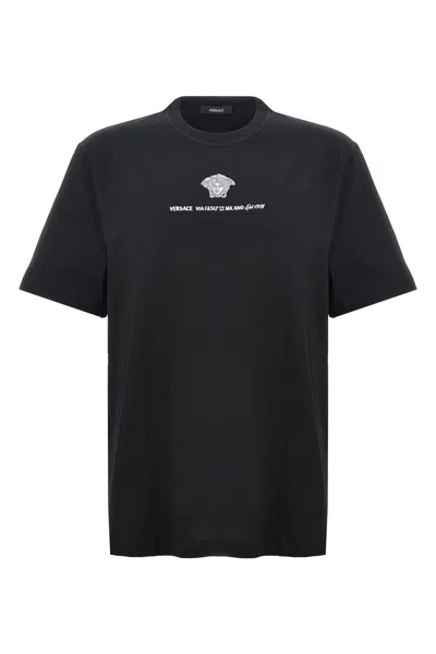 Shop Versace Men Logo Embroidery T-shirt In Black