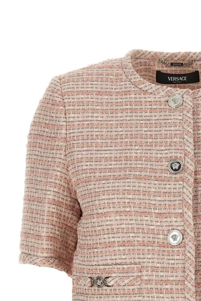 Shop Versace Women 'medusa '95' Short Tweed Jacket In Pink