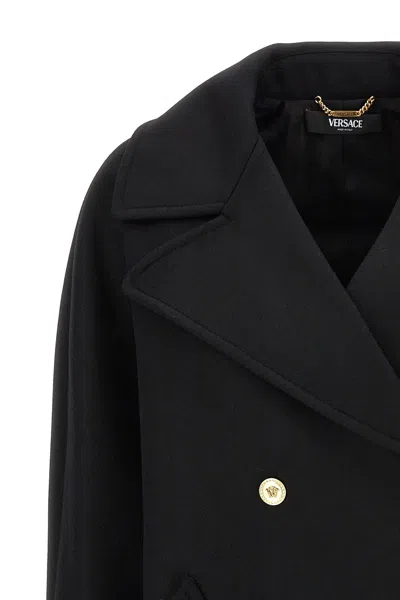 Shop Versace Women 'medusa' Double-breasted Coat In Black