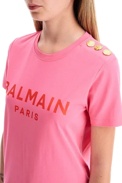 Shop Balmain Logo T-shirt With Buttons In Pink