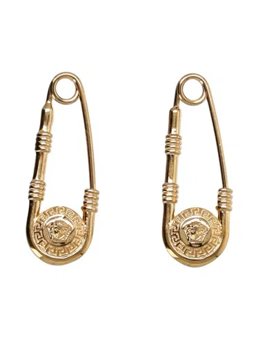 Shop Versace Safety Pin Earrings In  Gold