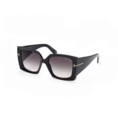 Tom Ford Kaya Beveled Acetate Square Sunglasses In Shiny Black