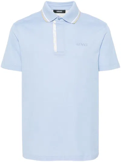 Shop Versace T-shirts And Polos In Blue Hydrangea