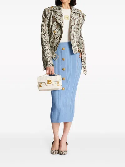 Balmain Beige Embroidered Logo Cotton Blend Top