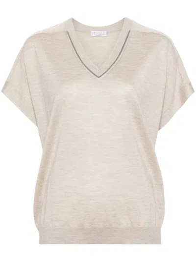 Shop Brunello Cucinelli Cashmere And Silk Blend V Necked Top