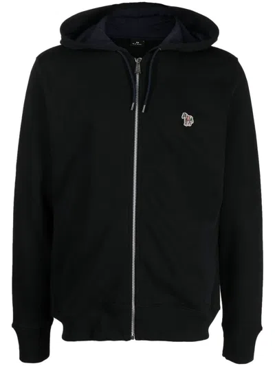 Shop Ps By Paul Smith Ps Paul Smith Zebra Logo Cotton Zip Hoodie In Black