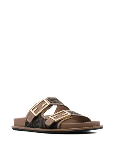 Fendi Logo-detailed Canvas And Leather Sandals