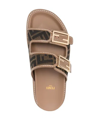Fendi Logo-detailed Canvas And Leather Sandals