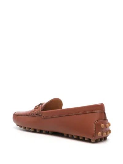 Shop Tod's Gommino Leather Loafers In Leather Brown