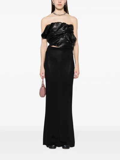 Rick Owens Strapless Ruched Leather Bustier Top