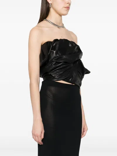 Rick Owens Strapless Ruched Leather Bustier Top