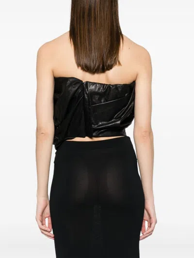 Rick Owens Strapless Ruched Leather Bustier Top