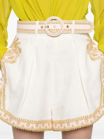 Zimmermann Waverly Linen Embroidered Tuck Shorts