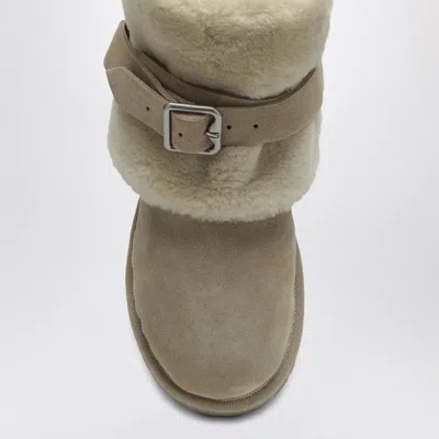 Burberry Suede Shearling Snow Boots With Buckle Detail In Gray
