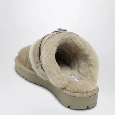Burberry Buckle Fastening Shearling Suede Mules In Nude
