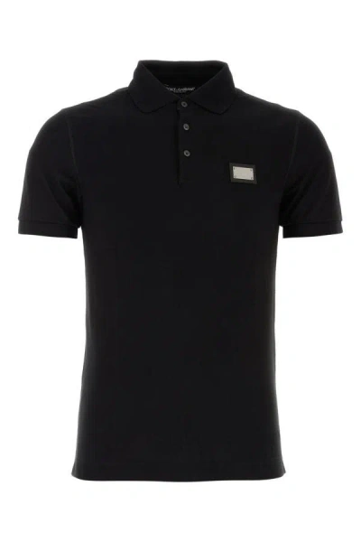 Shop Dolce & Gabbana Man Black Piquet Polo Shirt