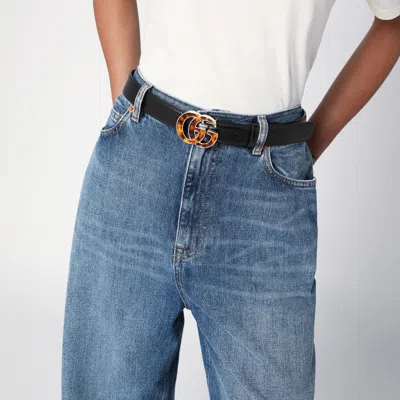 Gucci Black Belt With Tortoiseshell Gg Women In Black