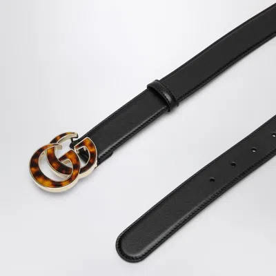 Gucci Black Belt With Tortoiseshell Gg Women In Black