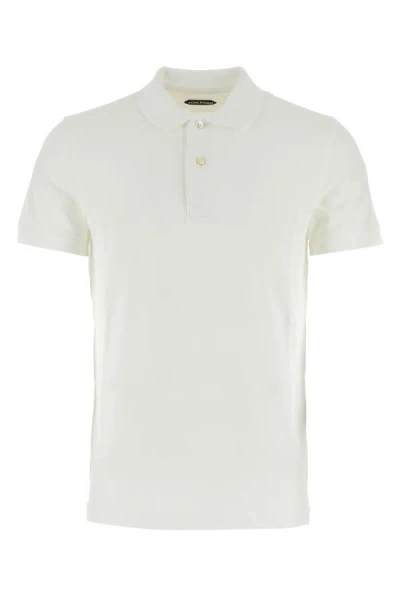 Tom Ford White Polo Shirt With Classic Collar In Cotton Blend Man In Blue