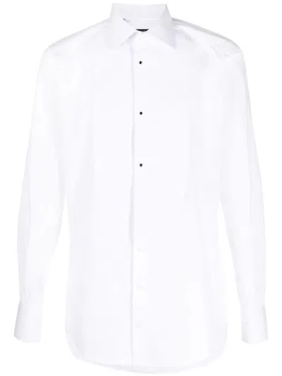 Dolce & Gabbana White Cotton Poplin Gold Tuxedo Shirt In White