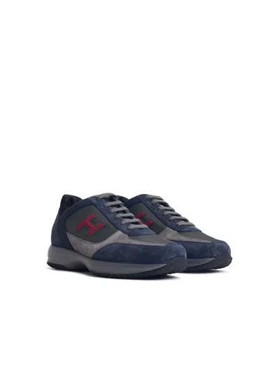 Hogan Interactive H Suede Low-top Sneakers In Blue