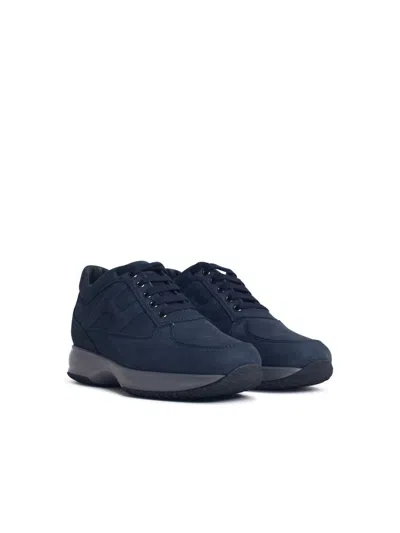 Hogan Sneakers Interactive Uomo Camoscio Blu/denim In Navy