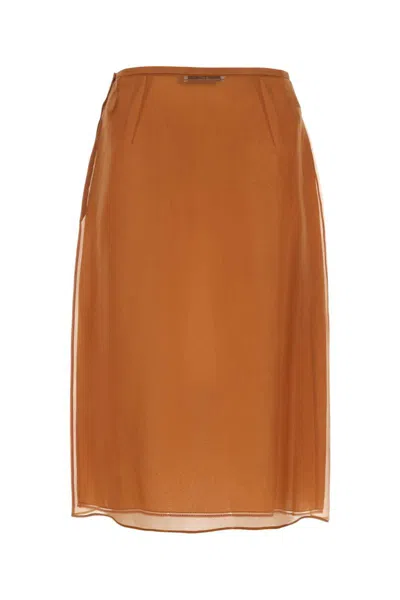 Prada Double Layer Semi-sheer Midi Skirt In Grey