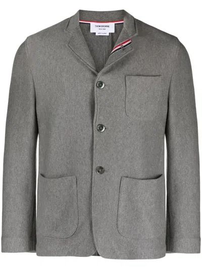 Shop Thom Browne Sack Jacket In Double Face Knit Eng Rwb Stripe Clothing In Grey