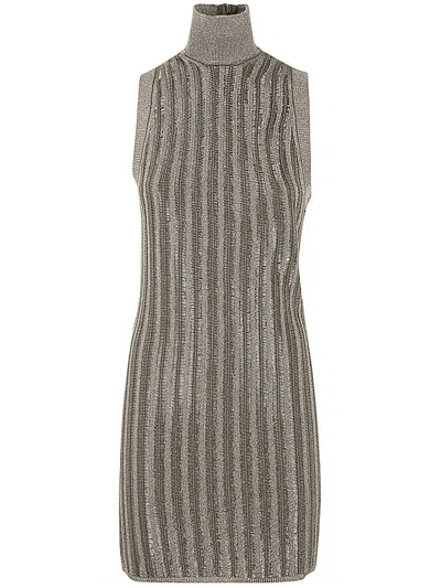 Shop Tom Ford Slinky Viscose And Wool Metal Rib - 12gg Turtleneck Mini Dress Clothing In Grey