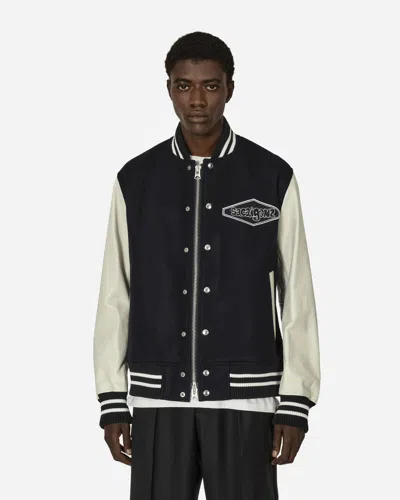 Shop Sacai Gonz Wool Melton X Leather Jacket Navy / Off White In Blue