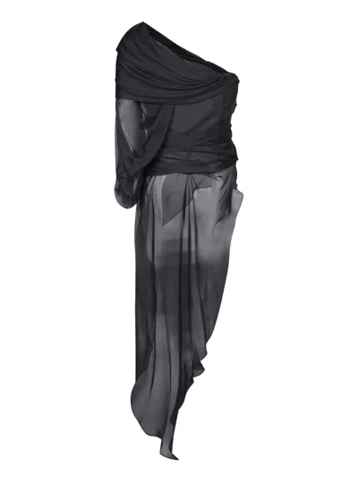 Rev Sheer Silk Top With Asymmetric Cut In Black