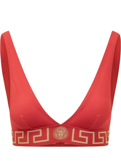 Shop Versace Triangle Bikini Top In Red