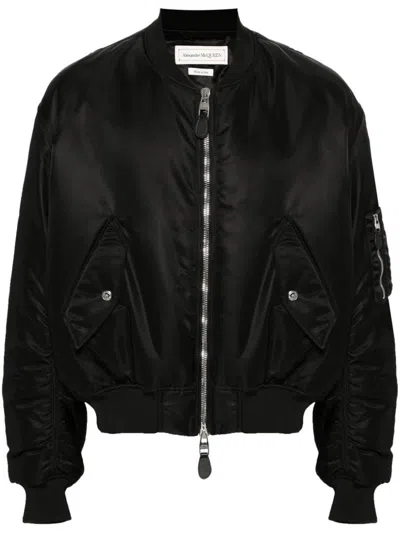Alexander Mcqueen Mcqueen Graffiti Bomber Jacket In Black Polyfaille In Black