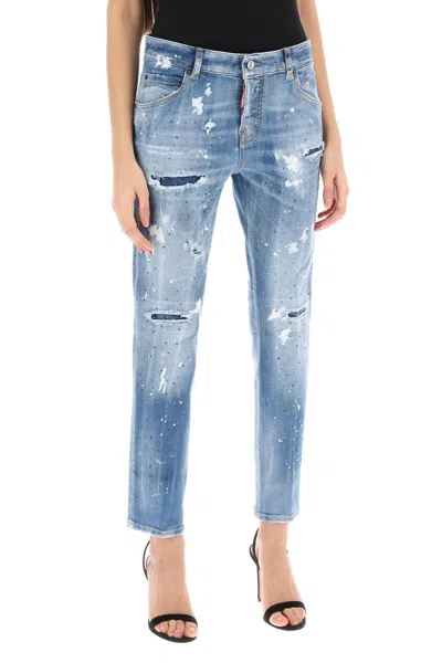 Shop Dsquared2 Cool Girl Jeans In Medium Ice Spots Wash In Celeste