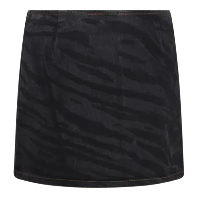 Ganni Tiger-print Denim Mini Wrap Skirt In Black