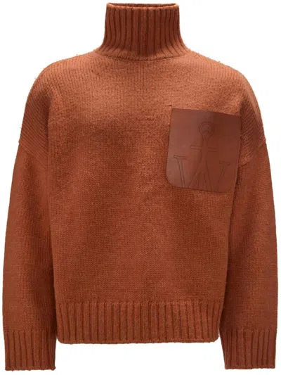 Jw Anderson J. W. Anderson Wool Blend Sweater With Leather Pocket Detail In Brown