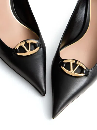 Valentino Garavani Valentino Vlogo Pointed-toe Calfskin Pumps In Black