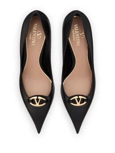 Valentino Garavani Valentino Vlogo Pointed-toe Calfskin Pumps In Black