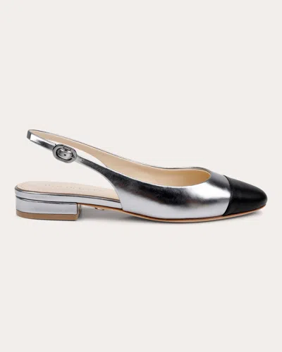 Dee Ocleppo Mumbai Slingback Cap Toe Flat In Silver/black