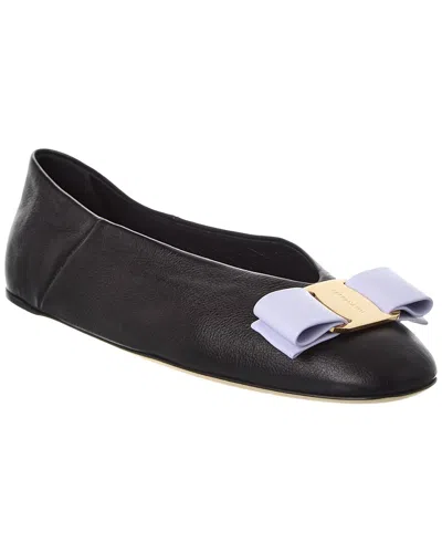 Ferragamo 5mm Vanna Leather Ballerina Flats In Black