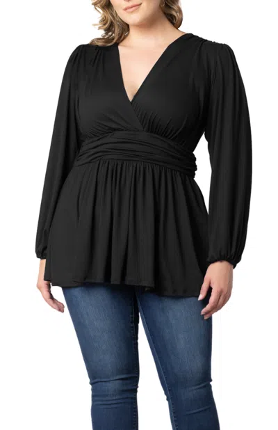Kiyonna Plissé Puff Shoulder Top In Black