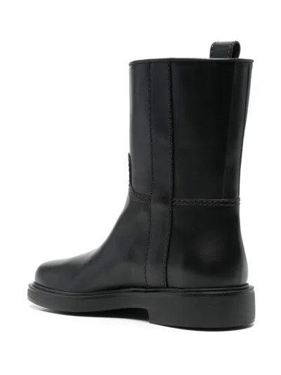 Tod's Refined Black Leather Ankle Boots With Block Heel In Black