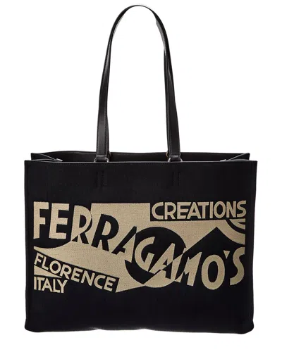 Ferragamo Mini Logo-printed Tote Handbag In Black