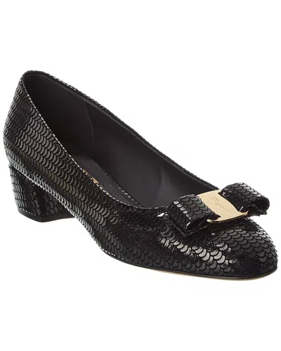 Ferragamo Vara Bow Sequin Pump In Black