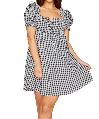 Buddylove Jac Puff Sleeve Short Dress In Black Plaid In Multi