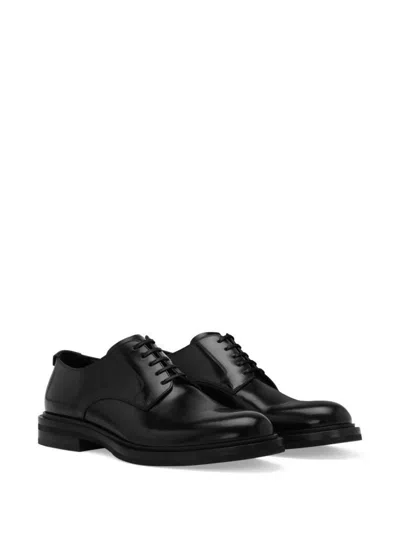 Dolce & Gabbana Black Leather Lace Up Shoes In Black