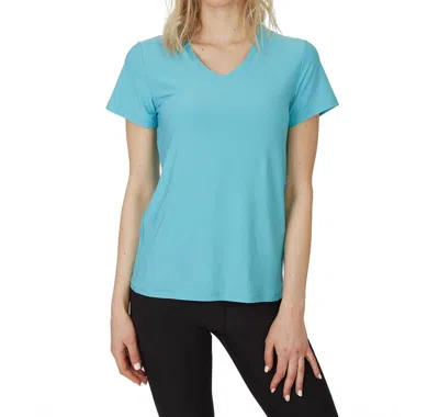 X By Gottex Honey Comb Loose Fit Short Sleeve V-neck Top In Blue In Blue