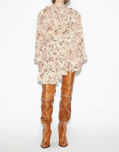 Isabel Marant Tharya Asymmetric Printed Silk Crepe De Chine Mini Dress In Beige