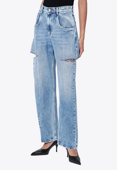 Shop Maison Margiela Balloon Jeans With Cut-out Detail In Light Blue