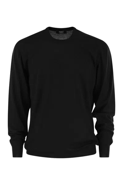 Fedeli Crew-neck Sweater In Virgin Wool In Black